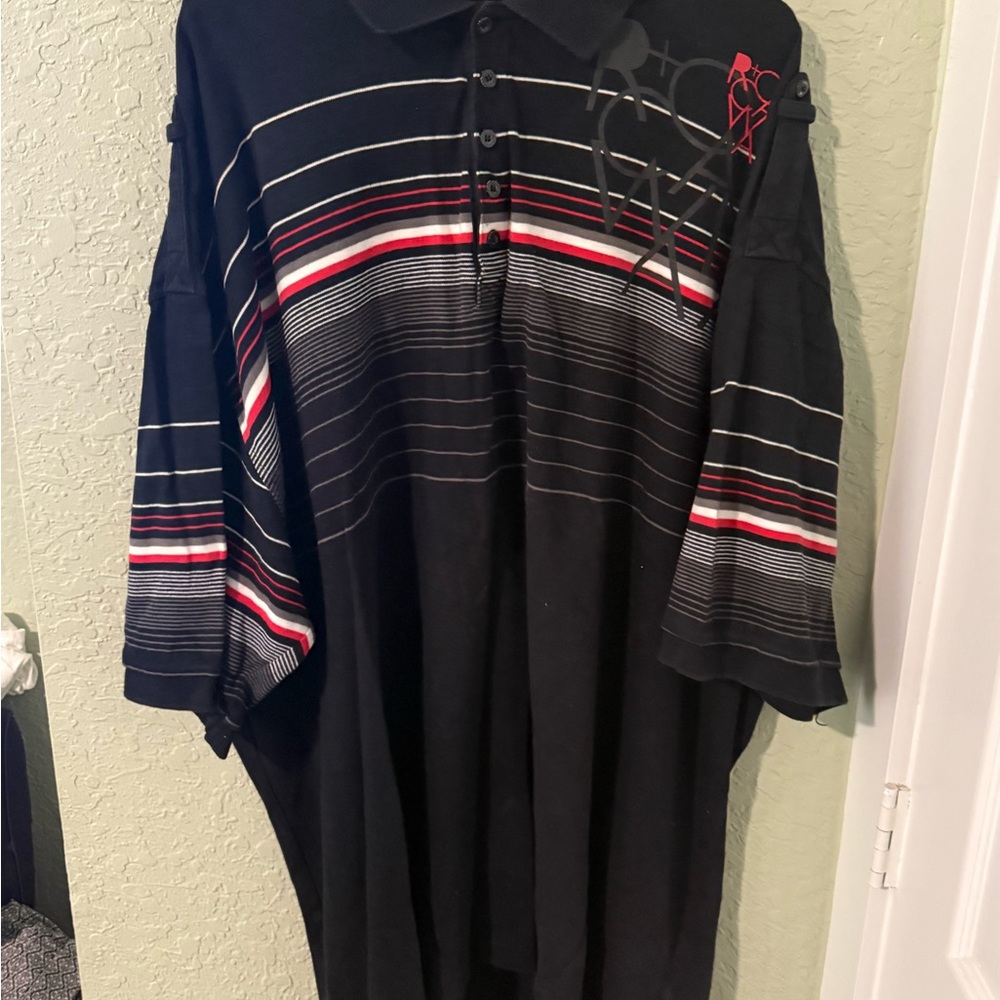 Rocawear Black and Red Striped Polo Shirt
